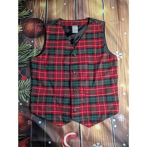 Gymboree Dressy Christmas Vest Green Red Plaid Button Up Holiday Unisex 12 Month